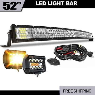 Curved 52inch LED Light Bar +2PCS 4''  Led Pods For 99-06 Chevy Silverado & GMC