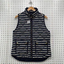 Eddie Bauer Down Quilted Vest Jacket Women Medium Blue Striped Lightweight 20x25