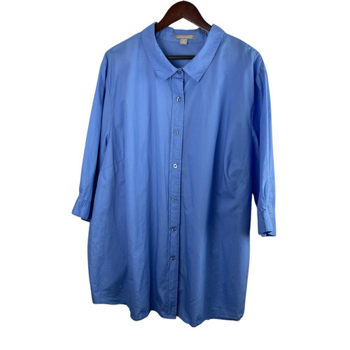 Women Within Sz 3X Blue Button 3/4 Sleeve Blouse Career Plus Size Work Casual