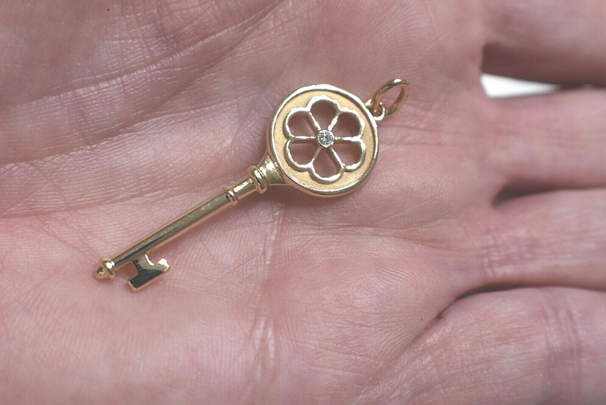 Tiffany & Co Diamond 18K Rose Gold Blossom Key Pendant 4