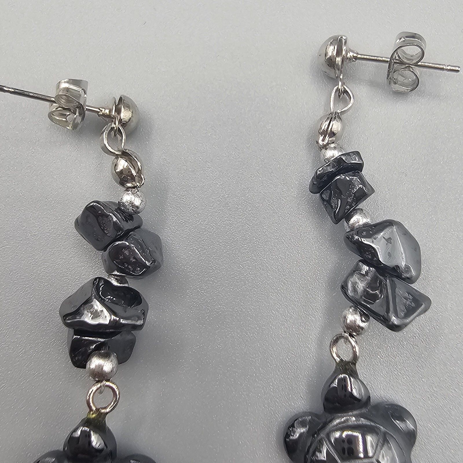 Hematite Turtle Earrings Beaded Dangle Pierced Ea… - image 3