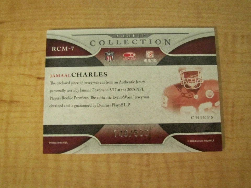 2008 Donruss Threads Rookie Collection Jamal Charles Jersey 149/500 Card #RCM-7 - Image 2 of 2
