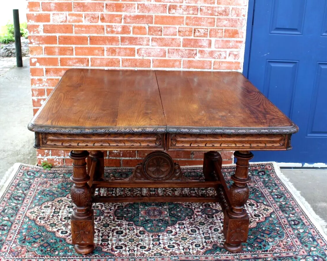 French Antique Chestnut Wood Brittany Square Kitchen Table Circa
