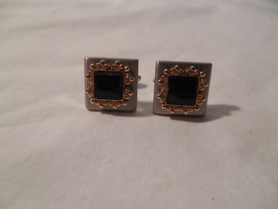 Vintage onyx w/gold & silver tone men's cufflinks crown makers mark