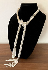 Faux Rope Necklace Pearls Rhinestones Beaded Statement Party Holiday Wedding
