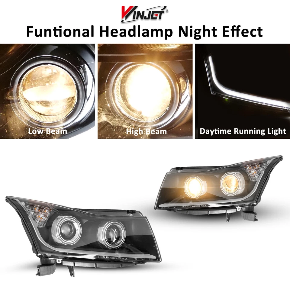 For 2011-2015 Chevrolet Cruze LED Strip DRL Bar Black Clear Projector Headlights Foto 4 de 4