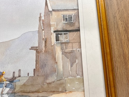 VINTAGE WATTS SIGNED WATERCOLOUR PAINTING FISHERMAN COMING TO DOCK - Picture 5 of 10