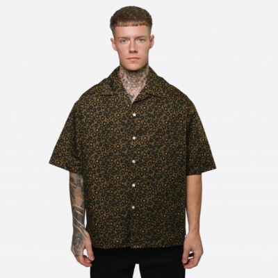 KENZO 迷彩柄 ミリタリーシャツ Lサイズ KENZO L52417 Mens Green Hana Floral Leopard Print Cotton/Silk Camp