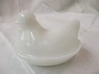 Vintage Hazel Atlas Milk Glass Hen Chicken sitting on Basket #2