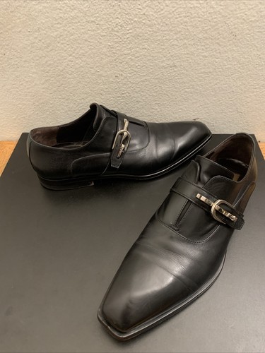 CESARE PACIOTTI Men buckle strap black leather plai toe dress shoes size 6C/8D - 第 1/13 張圖片