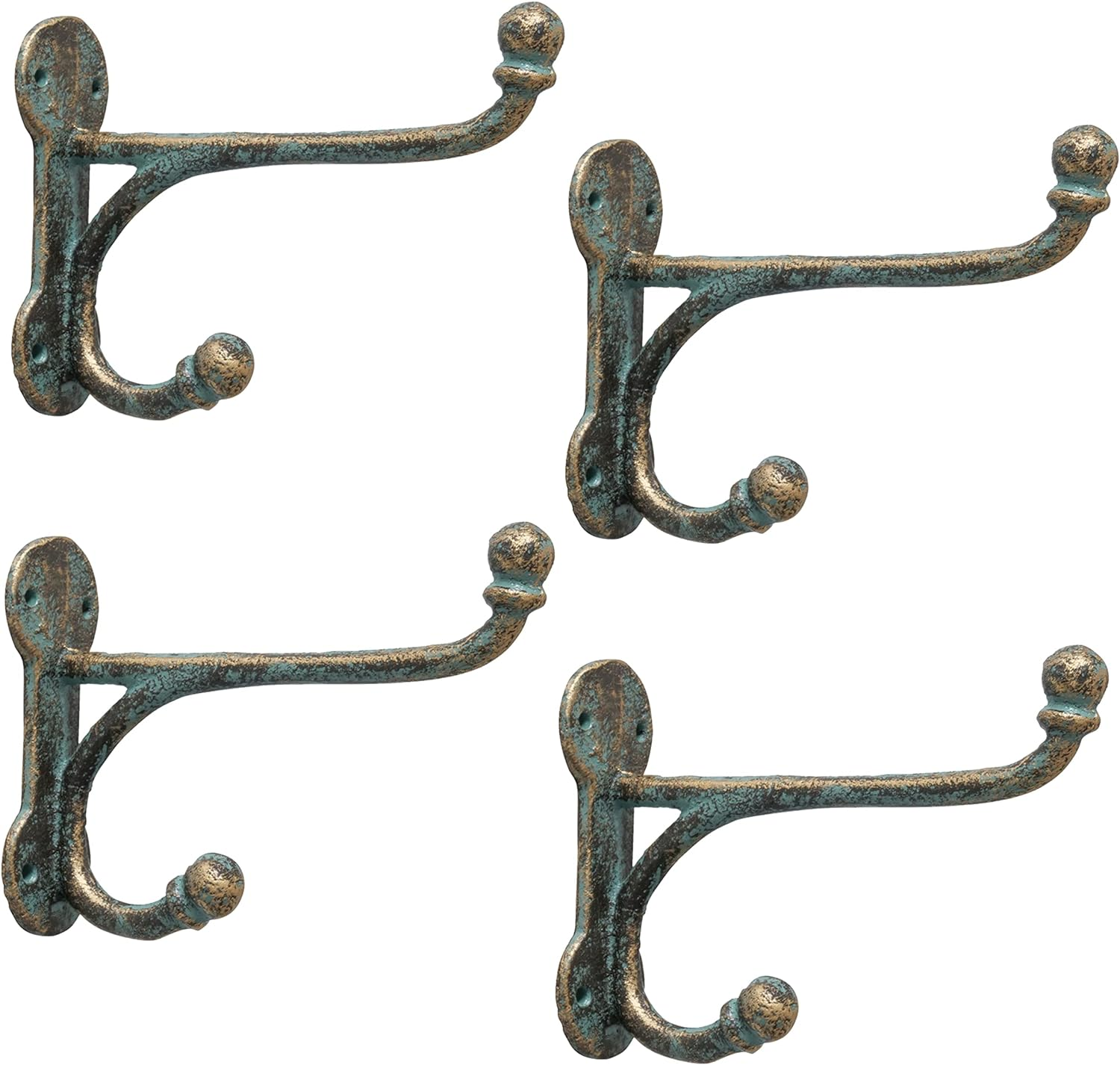 Vintage Style Wall Hooks, Set of 4, Shabby Distressed Finish, Brassy Gold, Green eBay