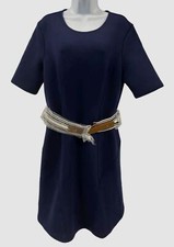 $145 Lauren Ralph Lauren Women's Blue Sheath Faux Leather Belted Dress US XL