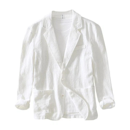 Mens Business Casual Suit Cotton Linen Coat Two Button Jacket Spring Summer - Picture 7 of 25