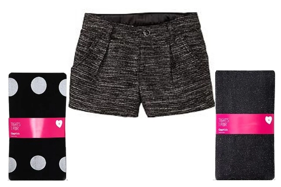 GAP KIDS Sz M L 7-10 Girl's Tights 8 Mod Herringbone Black Silver Polka Dots M/L - Image 3 of 3