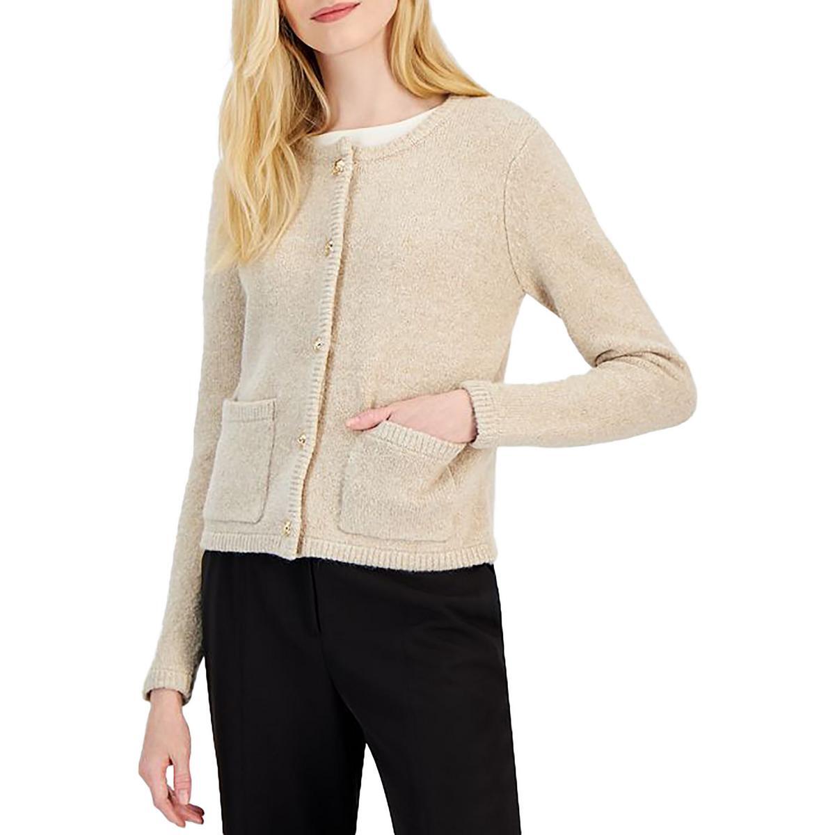 T Tahari Женский бежевый вязаный кардиган с карманами, топ-свитер, L BHFO 2638