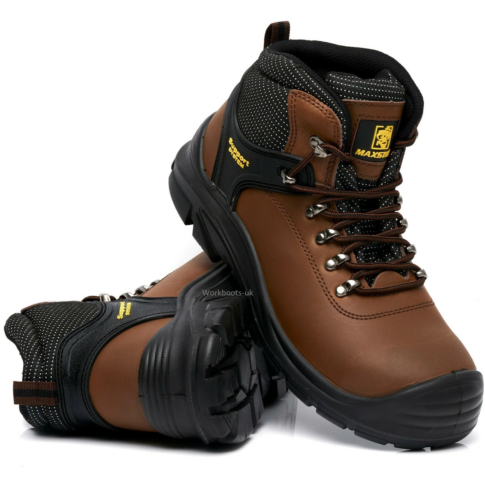 MENS LEATHER LIGHTWEIGHT SAFETY STEEL TOE CAP WORK SHOE HIKER PPE BROWN BOOTS SZ