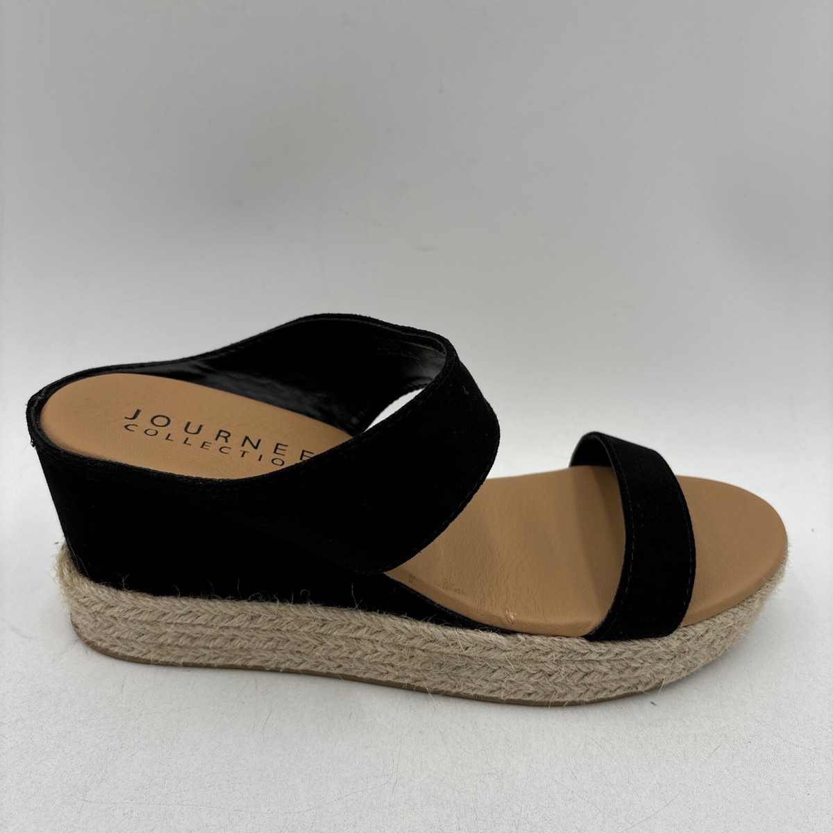 Journee Collection ALISSA Black Fabric Espadrille Wedge Sandals