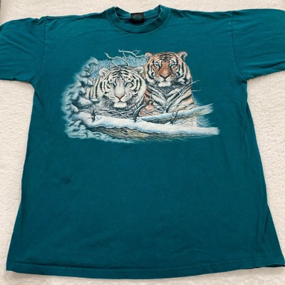 vintage 90s WHITE BENGAL TIGER T-Shirt LARGE single stitch