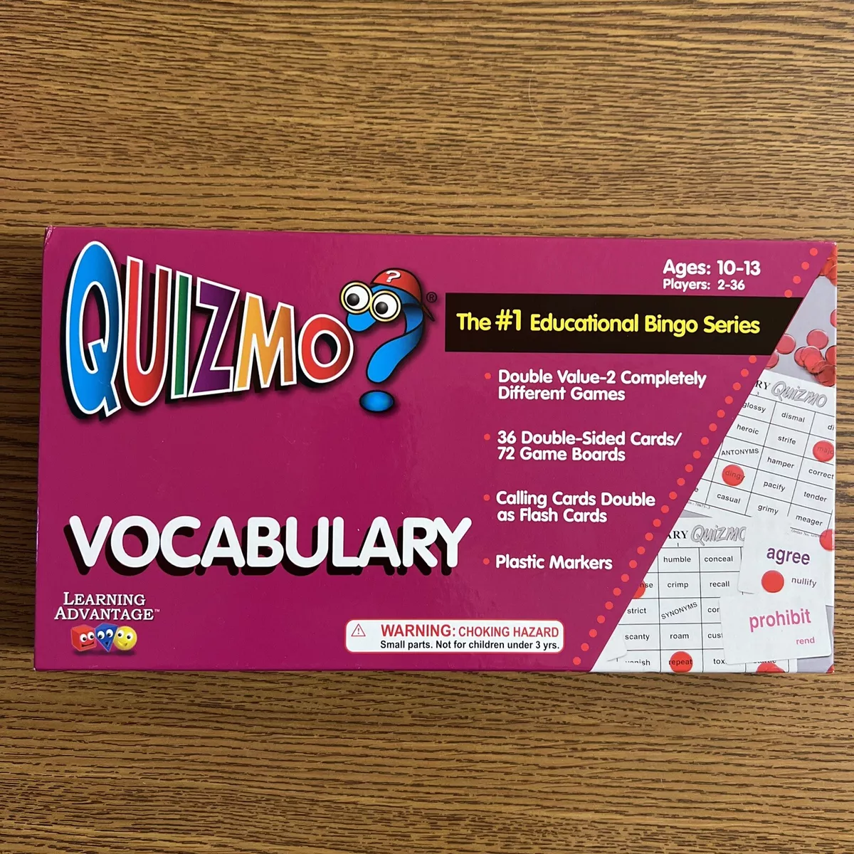 Learning Advantage QUIZMO Vocabulary - 36 Double-Sided Game Boards -  Bingo-Style