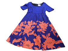 HD in Paris Anthropologie XS Blue Coral BLUSHED BLOOMS Floral Retro Dress CUTE!