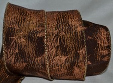 Wired Ribbon Crinkle Copper Bronze Brown Poinsettia Gold 2.5" Christmas Holiday