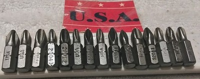 15PC USA-MADE ASSORTED PHILLIPS 1/4''×1'' HEX DRIVER BIT SET USA  