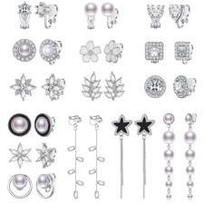 15 Pairs Clip on Earrings Set for Women Teens | Simulated CZ Pearl Clip on Ea...