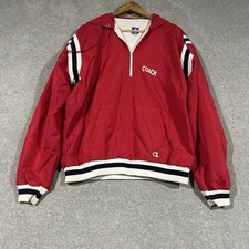 Vintage Champion Windbreaker Jacket Mens L Red Coach Hooded Patapsco Wrestling