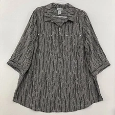 Catherines size 1X Black White Abstract Half Zip Popover Blouse Office Career