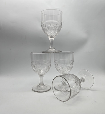 1870s Open Rose AKA Moss by Unknown Clear Glass Goblet Vtg Antique Set Of 4