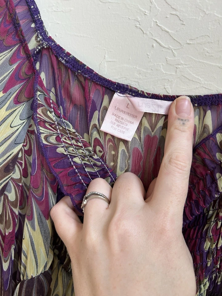 Y2K 90s Sheer Babydoll Tunic Top L Fairy Grunge Dainty Kimono Asymmetric Rue21 - Image 4 of 4