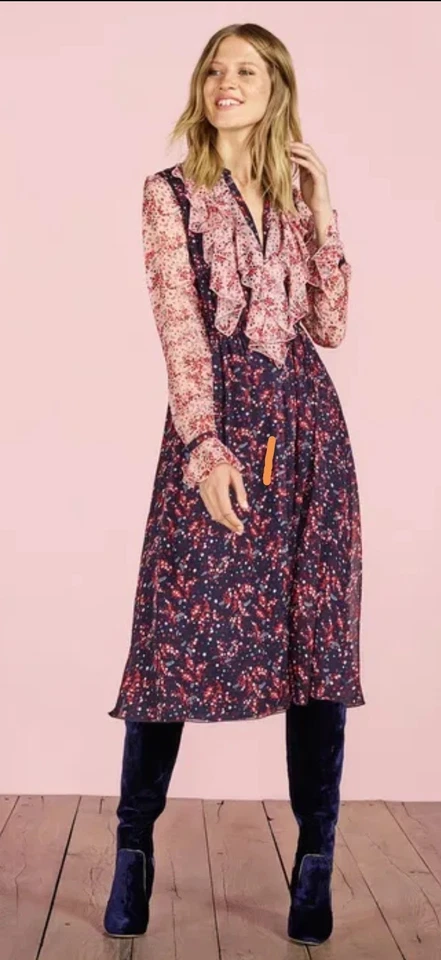 BODEN ICONS Winfred Floral Silk Ruffle Midi Dress Uk10 /US6/F38 - Image 2 of 4