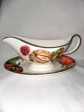 New w/Tag Williams Sonoma Harvest Gravy Boat Under Tray Gourds Pumpkins Fruit