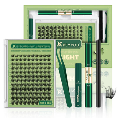 KEYYOU Natural Lash Clusters Kit 144Pcs DIY Lash Extension Kit Wispy Eyelash Ext
