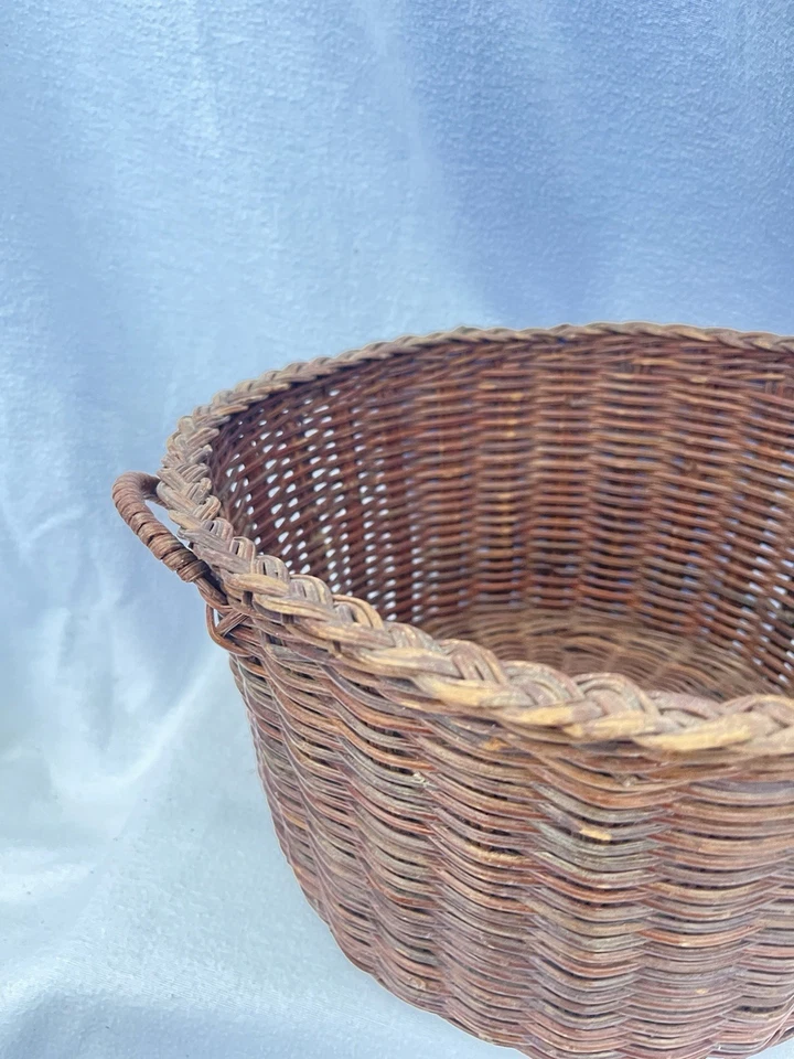 "Cesta de mimbre vintage ovalada de 11"" con asas laterales casa de campo" Foto 3 de 4