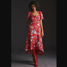 NWT Anthropologie Maeve Puff-Sleeve Red Dress Sale - Size 6