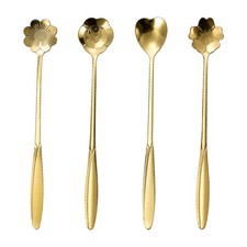 Stainless Steel Cherry Flower Gold Scoop Coffee Spoon Gift Kitchen Dessert2987