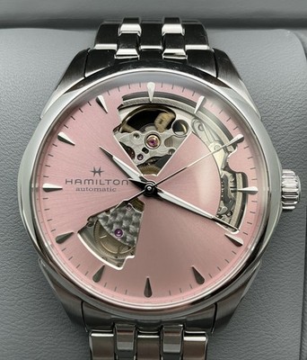 Hamilton Jazzmaster Open Heart Auto Pink Dial 36mm Ladies Watch H322150 With Box