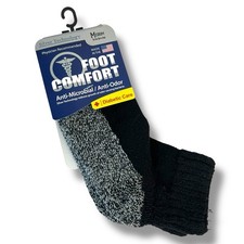Foot Comfort Mens Size M 4.5-8 Black Gray Quarter Diabetic Socks USA Made 1 Pair