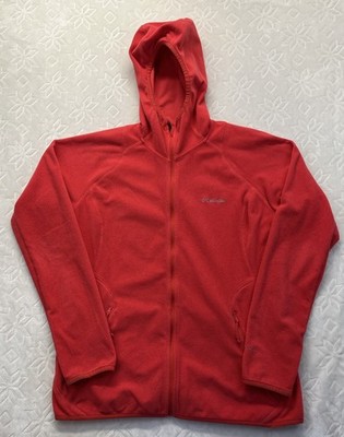 Columbia Lightweight Hoodie Womens L Red Soft Terry Cloth Full Zip Up Pockets