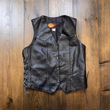 Vintage 1990s Leather Motorcycle Vest Jacket / size Large 8 see measurements