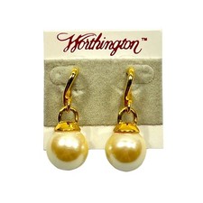 Statement Earrings Faux Pearl Dangle Gold Tone Setting Vintage Worthington Post
