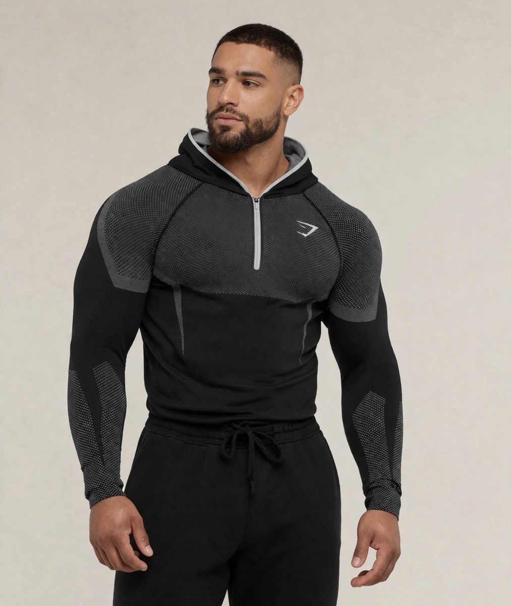 Gymshark Onyx 5.0 Muscle Fit Grey/White Hoodie– Size L – IN HAND