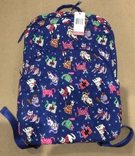 Vera Bradley Catnip Christmas Cats Blue Cotton Essential Large Backpack NWT