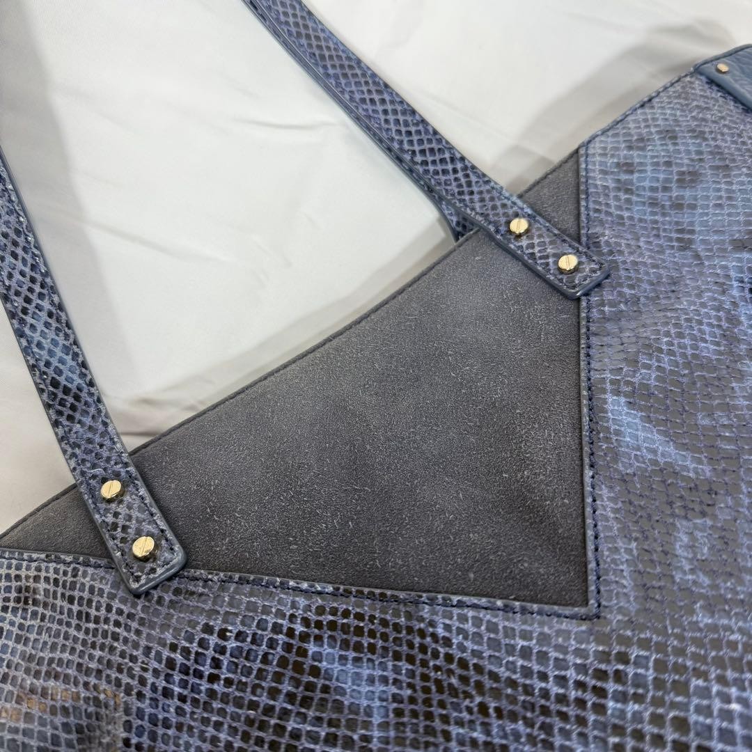 Tory Burch Blue Python Embossed Suede Leather Tot… - image 11