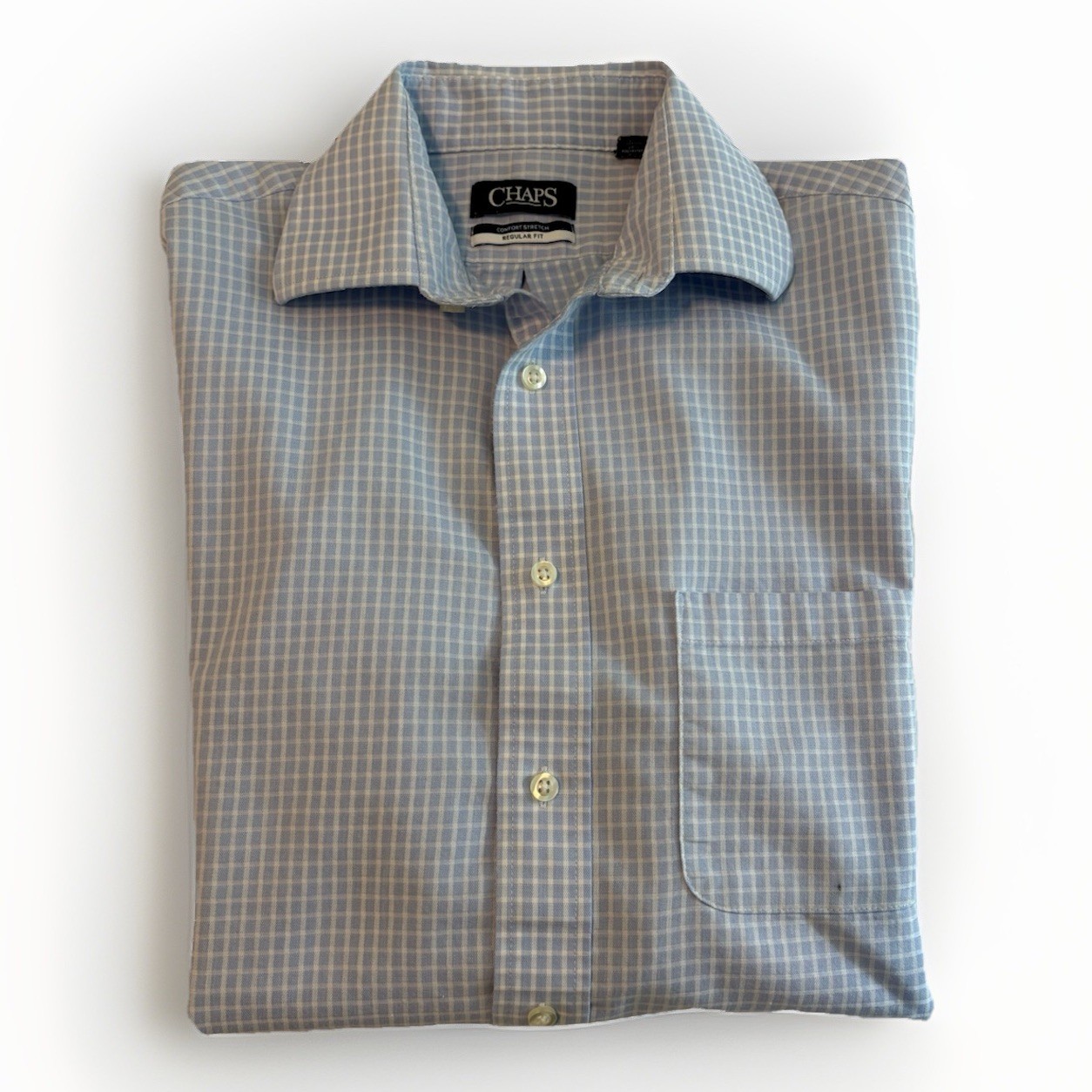 Chaps Men’s Medium Button Down Blue Checkered Shi… - image 15