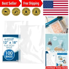 100 Count 12" x 18" Clear Plastic Poly Bags - Ideal for Food & Apparel Packaging