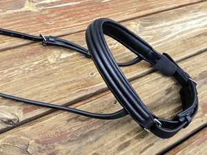 TOP QUALITY Black Padded DOUBLE RAISED Dressage Crank Noseband Caveson Full Size