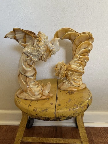 Vintage Rare 60s Royal Haeger Pair Rooster Vases Mid-Century