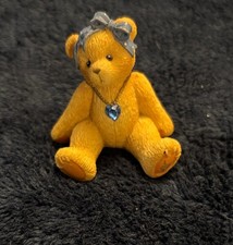 Cherished Teddies Bear with Blue Bow and Heart Necklace